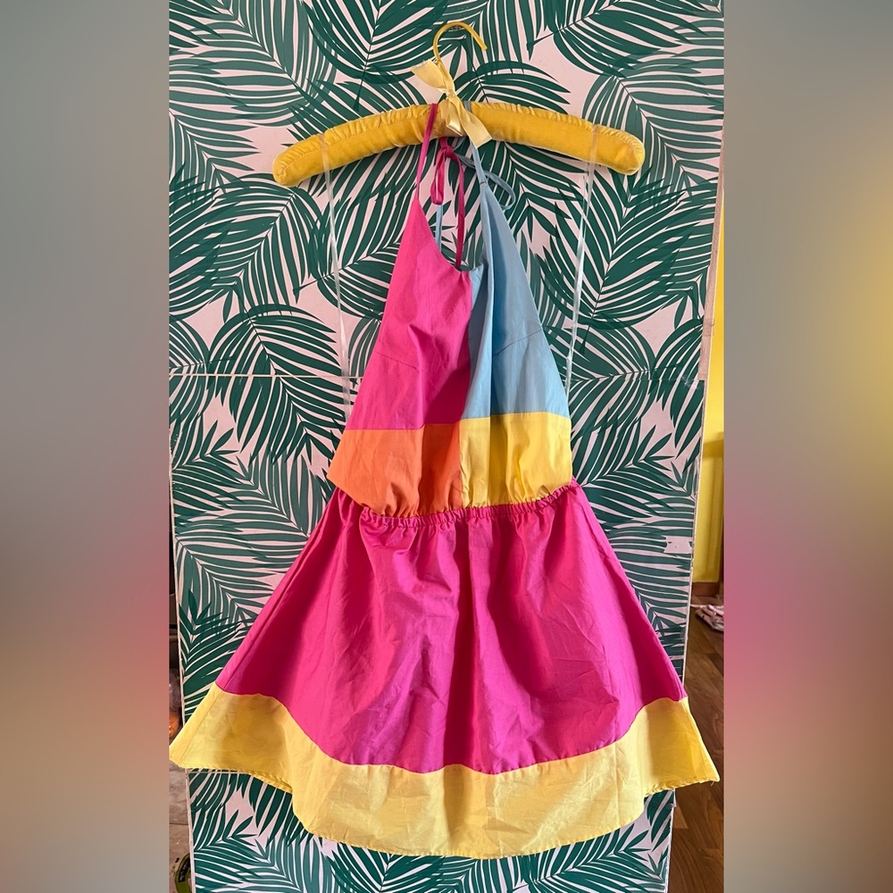 NWT Halter Cut Out Mini Dress Colorblock 100% Cotton Sz M L.I.F.E.